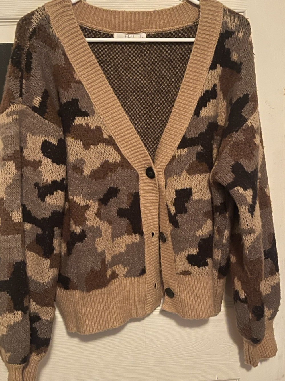 Camo Pattern Button-Front Cardigan in Neutrals